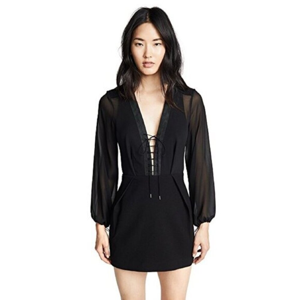 Dion Lee Sheer Dress Black Solid Lacing Mini Dress Long Sleeves Sz 4 NWT